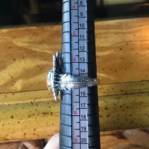 Natural Blue Turquoise Feather Crown Ring Size 7 - Picture 4 of 10